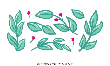 A playful and colorful doodle illustration of tree branches adorned with vibrant berries. This whimsical design captures the joy of nature, blending creativity with a charming, lighthearted aesthetic