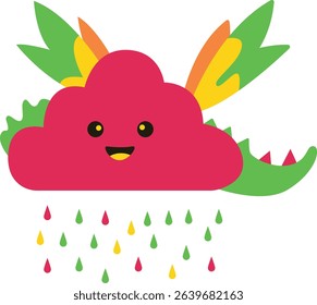 A playful, colorful dragon cloud raining droplets, perfect for fun, whimsical, or fantasy-themed designs aimed at children or light-hearted weather visuals.