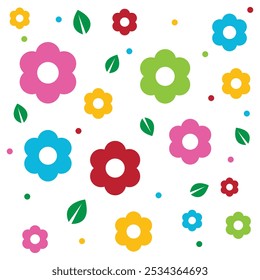 Playful Colorful Floral Pattern with Leaves 