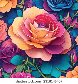 Playful and Colorful Flower Pattern in Vector Illustration