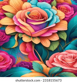 Playful and Colorful Flower Pattern in Vector Illustration. Whimsical Petal Parade