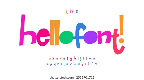 Playful colorful font, cheerful letters, bouncy bold alphabet for lively joyful logo and headline, engaging bouncy cartoon text, youthful fun typographic. Vector typeset.