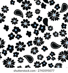 Playful colorful heart seamless pattern with pink, blue, and yellow elements for textile print for fabric, seamless pattern