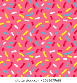 Patrón de confeti inconsútil colorido juguetón con Formas abstractas sobre fondo rosa