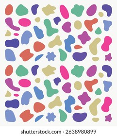 A Playful and Colorful Seamless Pattern Composed of Irregular, Amorphous Shapes in Various Pastel and Muted Tones, Creating a Modern and Abstract Background