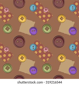 playful colorful seamless pattern of various buttons and patches, vector illustration