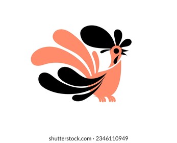 Playful and Colorful Stylized Rooster Illustration - Vibrant and Eye-catching Artwork of a Whimsical Rooster with Intricate Details - Perfect for Design, Crafts, and Decor.