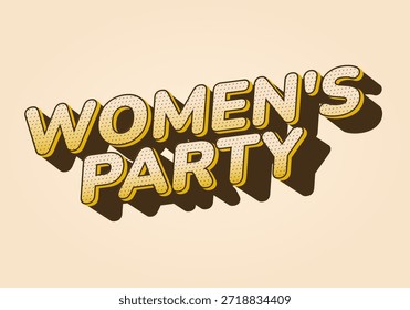 A playful and colorful text design featuring the words womens party, with a retro style and shadow effect