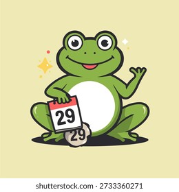 Una Ilustración vectorial juguetona y colorida de una rana celebrando el año bisiesto