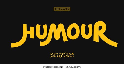 Playful comic alphabet, cartoon quirky letters, lighthearted lively font for kids entertainment, show branding, cheerful logo, fun headline. Vector typeset.