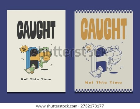a playful comic-style illustration set showing money being caught before escaping, perfect for posters, t-shirts, social media content, and financial education. Vector illustration