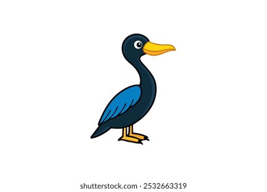 Playful cormorant cartoon-style vector illustration. Perfect for adding fun and creativity to wildlife, marine, or nature-themed projects, digital art, or prints