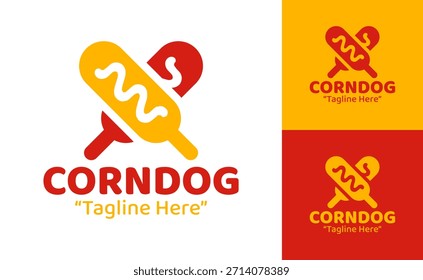 Un logo de corndog juguetón diseñado con curvas suaves, perfecto para marcas de aperitivos orientadas a los jóvenes.