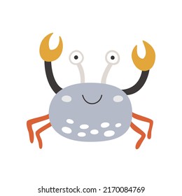 Playful crab with claws isolated, hand-drawn. Vector illustration of a sea animal doodle