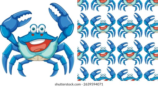Playful crabs in a seamless vector illustration
