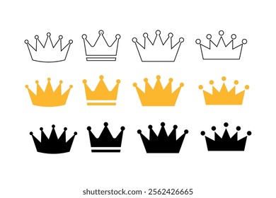 Playful crown vector illustration sets for festive celebrations, golden crown, crown collection, luxury, elegant, premium, majestic, decorative, crownlike, imagery, ornate, prestigious, affinity