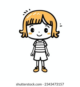 Playful cute cartoon little girl logo, smiling little girl saying hello Avatar logo, half body cartoon character