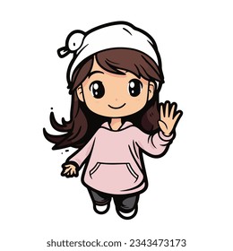 Playful cute cartoon little girl logo, smiling little girl saying hello Avatar logo, half body cartoon character
