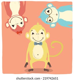 Playful and cute monkeys vector set. Suitable for children.