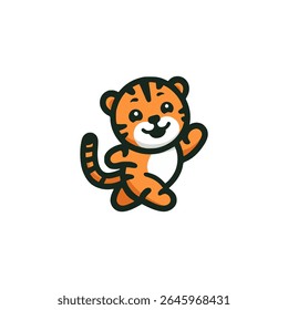 playful cute tiger wild animal company logo vector illustration template design