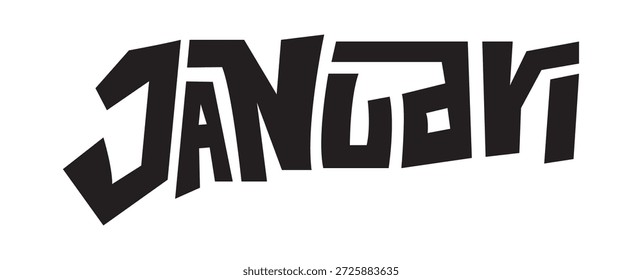 Spielerischer Ausschnitt "JANUARI" Typografie-Vektor. Kreative unregelmäßige schwarze Buchstabenformen für freundliche Planer, Kinderkalender und lässige Markendesigns. Kuriose handgemachte Atmosphäre