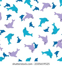 Playful Dancing Dolphins Waves Vector Seamless Pattern can be use for background decoration and apparel design