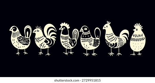 playful decorative chicken set in folk style