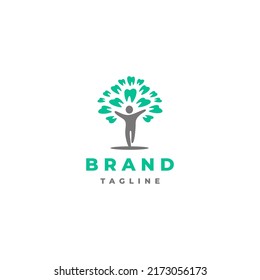 Playful Dental Tree Logo Design. People Icon With Teeth Symbolizing Healthy Trees.