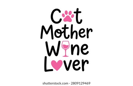 A playful design for cat lovers and wine enthusiasts, featuring a cat paw, wine glass, and heart.