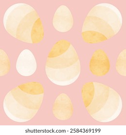 A playful design with peach and white watercolor eggs on a pastel pink background, perfect for a bright and cheerful Easter theme.