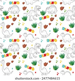 Playful dinosaur design with plants and footprints