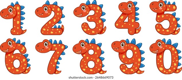 Playful dinosaur numbers with vibrant colors and cartoon style. Perfect for educational materials and children's designs