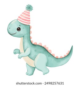 Playful Dinosaur with Party Hat Ready for Celebration