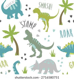Playful Dinosaur Seamless Pattern with Jungle Elements