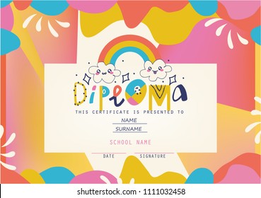 Playful Diploma template for kids.Vector illustration.