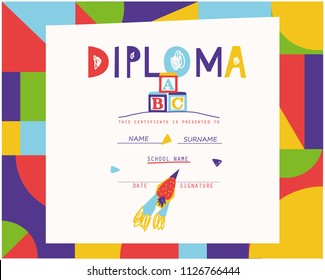 Playful Diploma template for kids.Vector illustration.