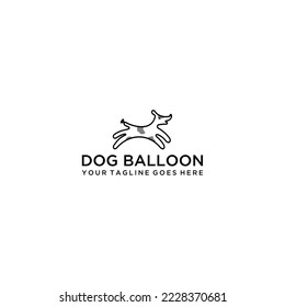 Playful dog balloon illustration minimalist line art black and white vector graphic