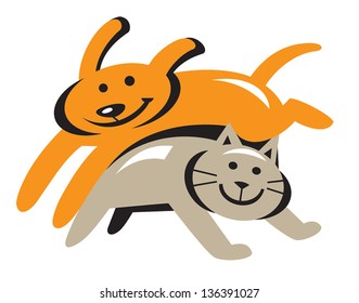 Playful dog and cat