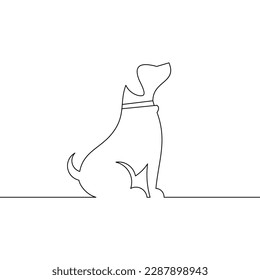 Playful dog in continuous line art drawing style. Puppy playing minimalist black linear sketch isolated on white background. Vector illustration