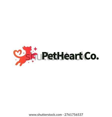 Playful dog jumping with a heart-shaped tail symbolizing happiness, love, and loyalty. Clean modern design suitable for pet care, veterinary, adoption, and animal-related branding.