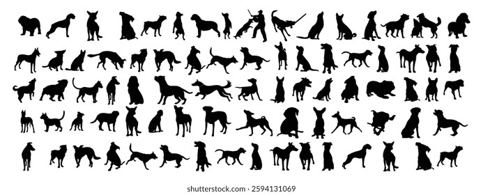 Playful dog silhouettes in various poses, perfect for animal lovers