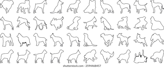 Playful dog silhouettes in various poses, perfect for animal lovers