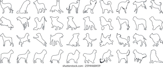 Playful dog silhouettes in various poses, perfect for animal lovers