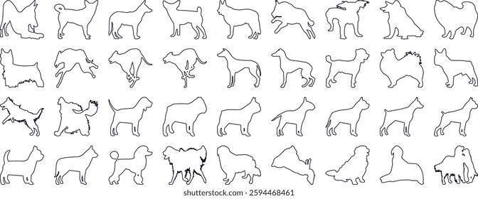 Playful dog silhouettes in various poses, perfect for animal lovers