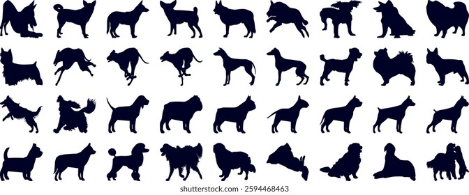 Playful dog silhouettes in various poses, perfect for animal lovers