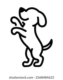 Playful Dog Standing on Hind Legs, Cute Line Art Illustration