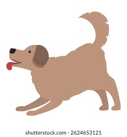 Playful dog stretching its body, wagging its tail and looking happy