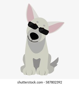 Playful dog with sunglasses. Cartoon character. Children toy. Cute pet. Flat vector stock illustration