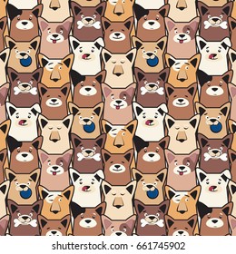 Playful dogs print. Baby pet character pattern. Puppy cover decoration. Pug terrier texture. Funny animal child drawing