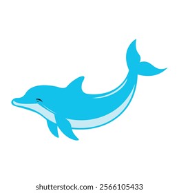 Playful Dolphin Illustration EPS: Vibrant blue dolphin in a dynamic, playful pose. Perfect for marine, ocean life, and educational designs.